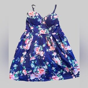 No Boundaries cute floral summer dress navy blue pink sz XL juniors 15 17